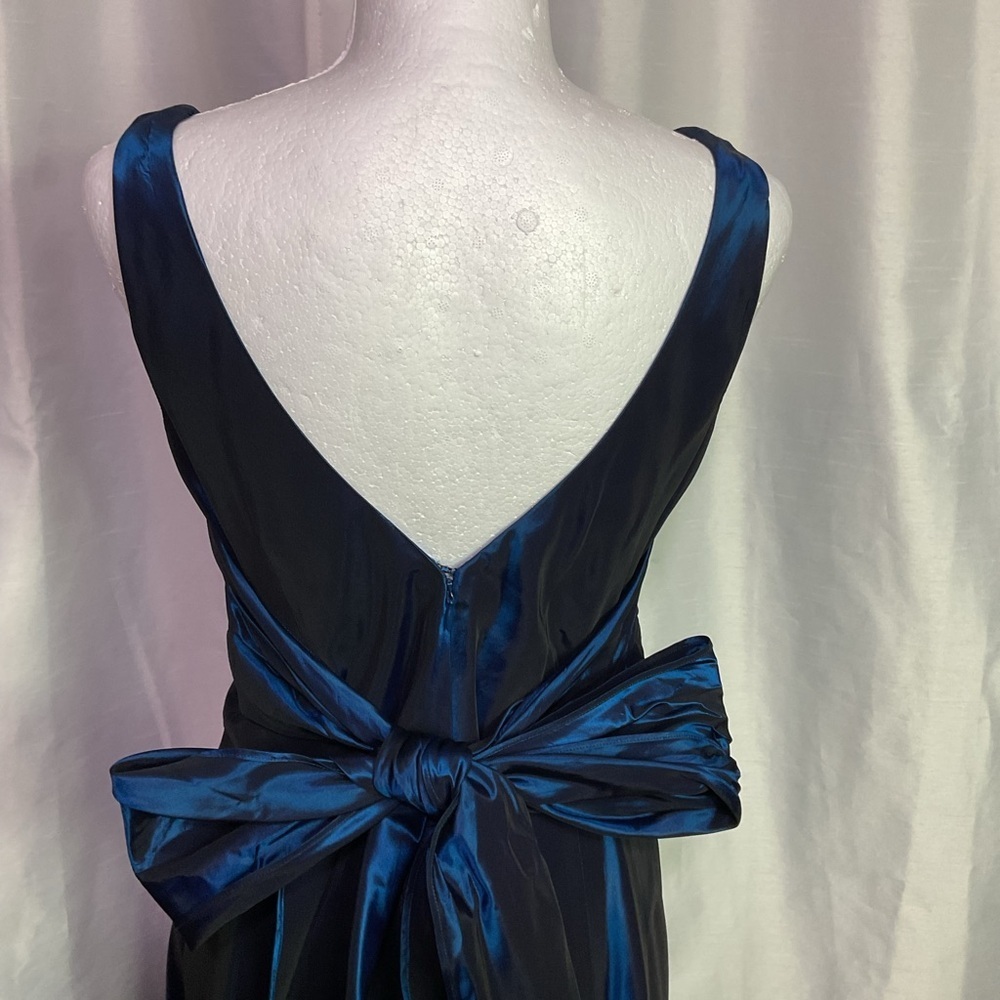 Suzi Chin for Maggy Boutique Blue Ruched Maxi Dress V neck Sleeveles - Picture 8 of 13